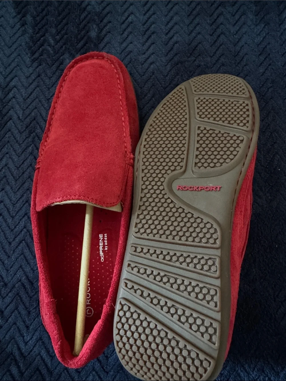 NWT! Rockport Men’s Bright Red Suede Slip-On Loafers